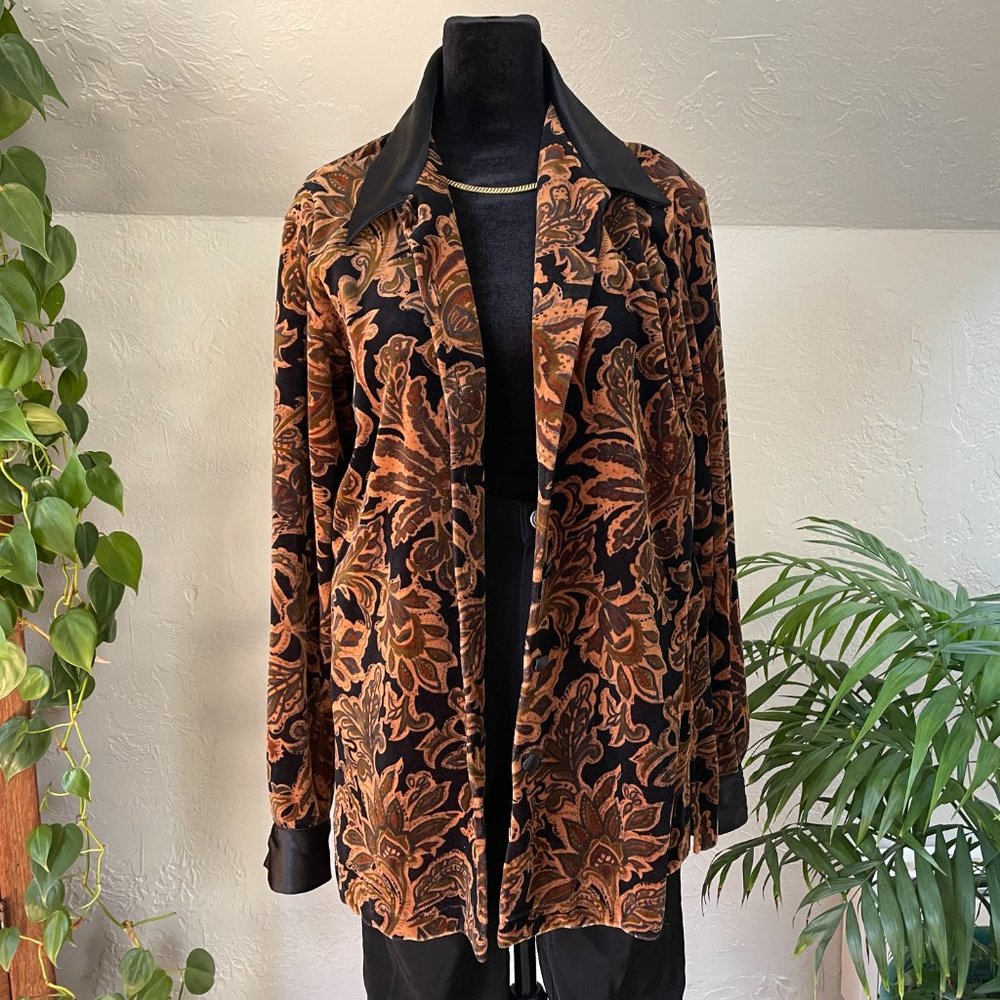 Vintage 90s Lizsport Paisley Velour Long Blazer Style Coat